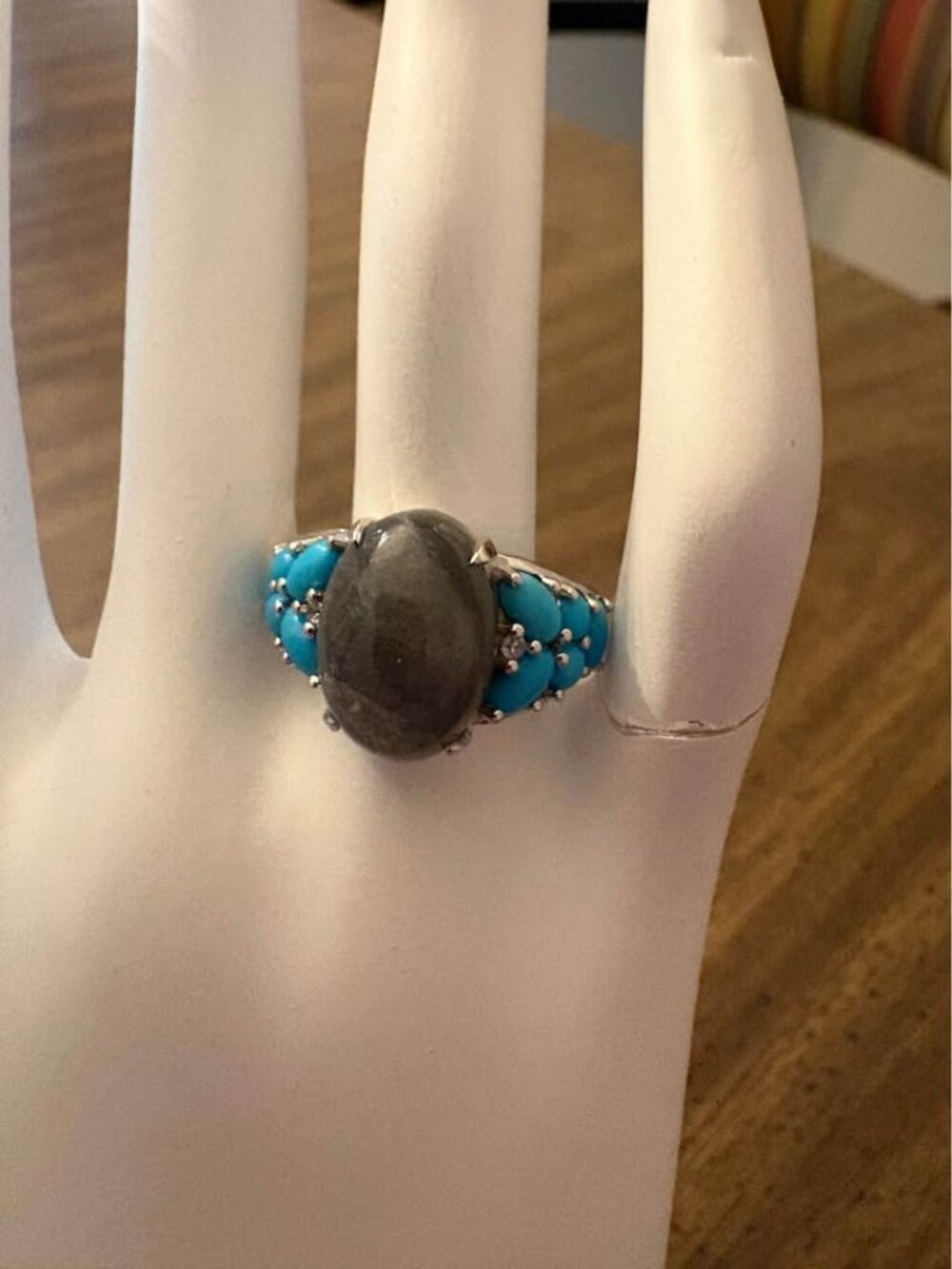 Sterling Silver Labradorite and Turquoise Ring